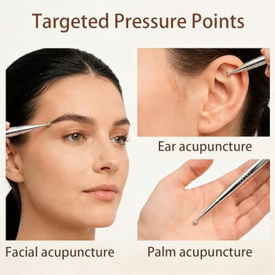 Feelfree Sport Facial Reflexology Tool Set Includes 6 Acupuncture Pen Heads For Ear & Facial Acupressure Points Multi-Size For Personalized Treatment