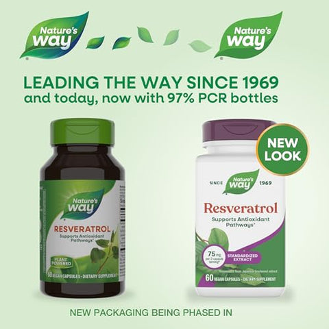 Nature'S Way Resveratrol Supports Antioxidant Pathways Helps Neutralize Free Radicals With Polyphenols From Red Wine Extract 75Mg Per 2-Capsule Serving Vegan 60 Capsules (Packaging May Vary)