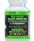 4000Mg Sea Moss Supplement Blend With Black Seed Oil 2000Mg Ashwagandha 1200Mg Turmeric 1000Mg Bladderwrack 1500Mg, Burdock 1000Mg & Vitamin C & D3 With Elderberry Manuka Dandelion Yellow Dock Iodine