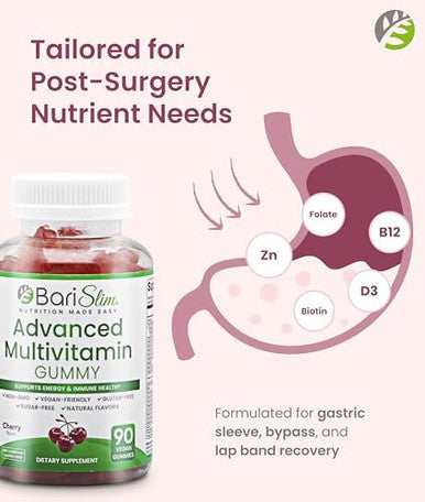 Barislim Advanced Bariatric Multivitamin Gummies - Specially Formulated Bariatric Vitamins For Patients After Weight Loss Surgery - Supports Energy & Immune Health Cherry (90 Vegan Gummies)