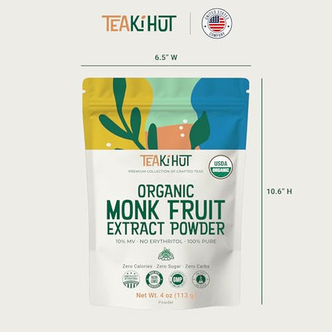 Pure Organic Monk Fruit Extract Powder, No Erythritol 4oz, 100% Monk Fruit Sweetener Powder for Keto and Paleo Diet, No Aftertaste, Zero Calories, Zero Carbs, Pure Monk Fruit Extract, 364 Servings