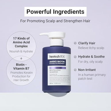 Heimish Rx Amino Biotin Revitalizing Shampoo Hair Treatment For Gentle Cleansing Hydrating Volumizing Itchiness Relief For All Types Of Hair & Scalp With Amino Acid Biotin 400Ml (13.52 Fl.Oz)