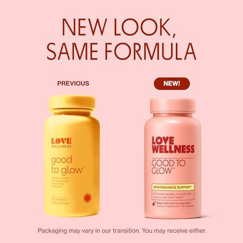 Love Wellness Good To Glow Collagen Supplement With Biotin Vitamin C E Ashwagandha & Zinc Promotes Smooth Glowing & Clear Skin Enhances Smoothness & Promotes Healthy Skin 60 Count