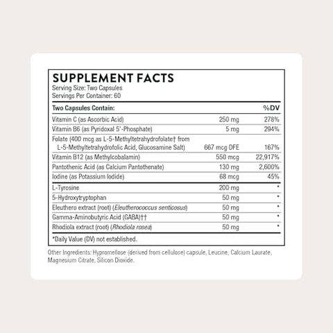 Thorne - Emotion Balance Support - Supports Mood & Stress Management - Vitamins B6 B12 & C 5-Htp Gaba Rhodiola Folate (5-Mthf) & L-Tyrosine - Third-Party Certified - Gluten-Free 120 Capsules