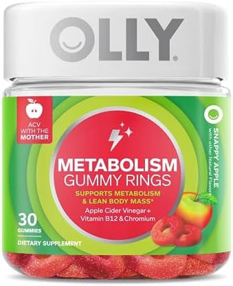 Olly Metabolism Gummy Rings Apple Cider Vinegar Vitamin B12 Chromium & Probiotic + Prebiotic Gummy Digestive Support And Gut Health 500 Million Cfus Fiber