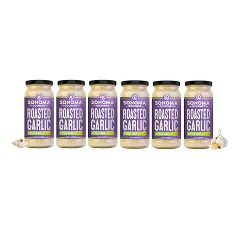 Sonoma Gourmet Roasted Garlic Alfredo Sauce, Made With Real Cream and Fresh Roasted Garlic, No Sugar Added, No Seed Oils, 15.5oz Jars (Pack of 6)