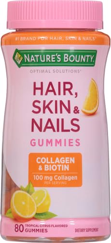 Nature'S Bounty Optimal Solutions Hair Skin & Nails With Biotin And Collagen Citrus-Flavored Gummies Vitamin Supplement 2500 Mcg 80 Ct 40 Total Servings (Pack Of 3)