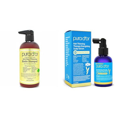 Pura D'Or Anti-Thinning Biotin Shampoo Clinically Tested Dht Blocker & Scalp Therapy Energizing Scalp Serum Revitalizer (4Oz) With Argan Oil Biotin
