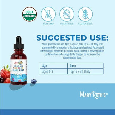Maryruth'S Maryruth Organics Usda Toddler Liquid Drops Zinc Sulfate Immune Support Supplement Skin Health Vegan Formulated For Ages 1-3 Delicious Berry Flavor 1 Month Supply 2 Fl Oz