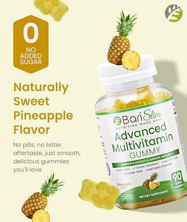 Barislim Advanced Bariatric Multivitamin Gummies - Specially Formulated Bariatric Vitamins For Patients After Weight Loss Surgery - Supports Energy & Immune Health Pineapple (90 Vegan Gummies)