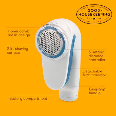 Conair Fabric Shaver And Lint Remover Battery-Operated Portable Clothes Shaver With 3 Settings Fuzz Remover For Sweaters Clothing And Furniture Large 2-Inch Shaving Head White