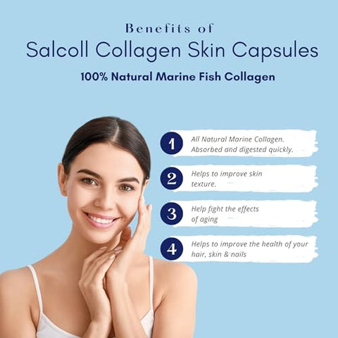 Salcoll Pure Marine Collagen Skin Capsules (120 Count) Anti-Aging Supplement For Women & Men Boosts Collagen Reduces Wrinkles Supports Skin Hair & Nails With Hydration & Nourishment