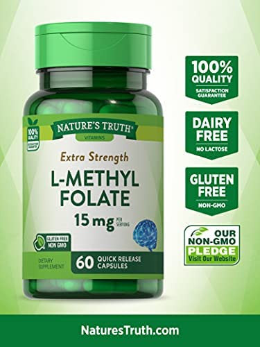 L Methylfolate 15mg | 60 Capsules | Non-GMO & Gluten Supplement | Extra Strength | by Natures Truth