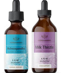 Herbamama Herbal Liquid Drops Kit - Bundle Of Ashwagandha Root Tincture 2 Fl Oz & Milk Thistle Extract 4 Fl Oz - Vegan Non-Gmo Sugar & Alcohol- - 2 Pack