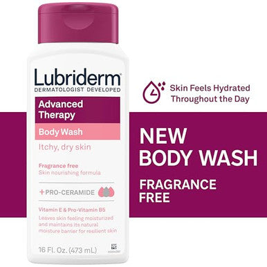 Lubriderm Advanced Therapy Body Wash Unscented Nourishing Cleanser With Pro-Ceramide Vitamin E & Pro-Vitamin B5 Gently Cleanses Itchy Dry Skin Fragrance Hypoallergenic 16 Fl. Oz