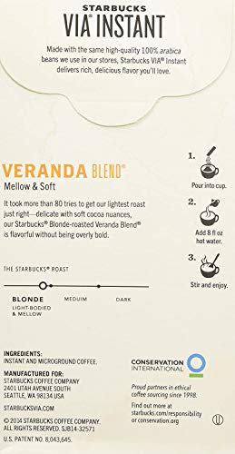 Starbucks VIA Instant Coffee, Veranda Blend, 8 CT