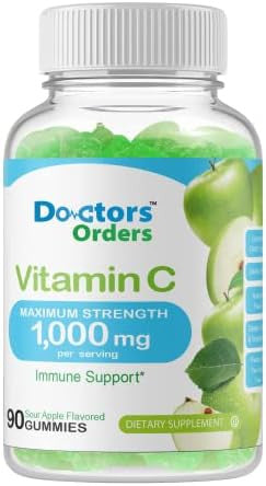 Doctors Finest Vitamin C 1000Mg Gummies, Maximum Strength, Vegan, Gmo- Gluten , Great Taste Natural Sour Apple Flavor Gummy Vitamins, Immune Support Dietary Supplement, For Adults, 90 Gummies