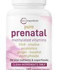 Micro Ingredients Prenatal Vitamins For Women 38-In-1 With Folate Dha Choline Iron Probiotics Inositol & Vitamin C D B Complex No Fillers 240 Veggie Capsules