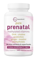 Micro Ingredients Prenatal Vitamins For Women 38-In-1 With Folate Dha Choline Iron Probiotics Inositol & Vitamin C D B Complex No Fillers 240 Veggie Capsules
