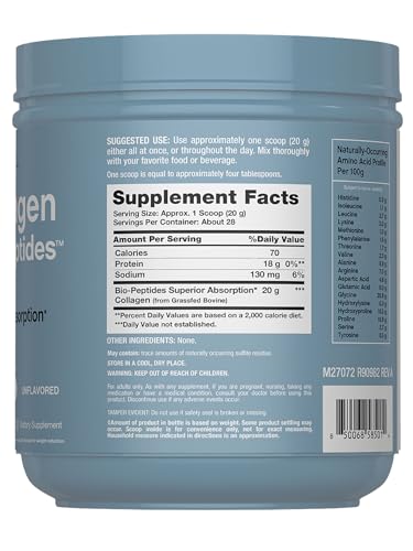 Neocell Collagen Bio-Peptides Powder 20Oz Super Hair Skin And Nails Superior Absorption Grassfed Protein Supplement Advanced With 18 Essential Amino Acids