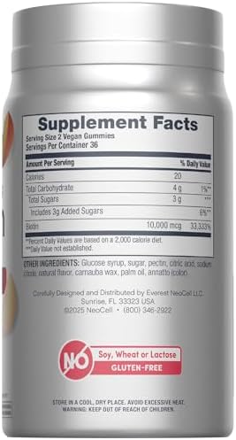 Neocell Biotin 10000Mcg Gummies 72 Count Beauty Enhancing Supplement Hair Skin And Nails Peach Flavor