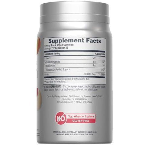 Neocell Biotin 10000Mcg Gummies 72 Count Beauty Enhancing Supplement Hair Skin And Nails Peach Flavor