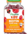 Lifeable Kids Biotin Gummies 5000mcg Great Tasting Natural Flavor Biotin Supplement Vegan Non GMO Hair Gummies for Hair Skin and Nails 90 Gummies