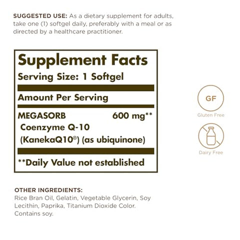 Solgar Megasorb Coq-10 600 Mg 30 Softgels (Pack Of 3) - Promotes Nervous System Health - Coenzyme Q10 Supplement - Enhanced Absorption - Gluten Free Dairy Free 90 Total Servings