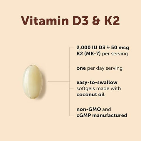 Micro Ingredients Vitamin D3 2000 Iu K2 Mk-7 50 Mcg 300 Softgels Made With Coconut Oil 2-In-1 Formula Easy To Swallow Non-Gmo