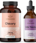 Herbamama Chicory And Milk Thistle Kit - Bundle Of 1200 Mg Chicory Root Capsules & Milk Thistle Tincture 4 Fl Oz - Vegan Non-Gmo Sugar & Alcohol- - 2 Pack