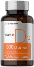 Horbaach Vitamin D3 1000IU (25mcg) Softgels 180 Count High Potency Formula NonGMO and Gluten Free Supplement