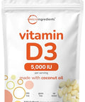 Micro Ingredients Vitamin D3 5000 Iu 500 Softgels Virgin Coconut Oil Cholecalciferol Form Bone Immune & Heart Support Easy To Swallow Non-Gmo