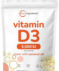 Micro Ingredients Vitamin D3 5000 Iu 500 Softgels Virgin Coconut Oil Cholecalciferol Form Bone Immune & Heart Support Easy To Swallow Non-Gmo