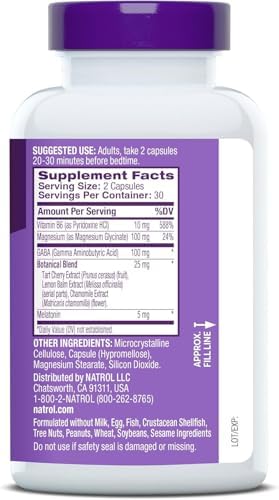 Natrol Sleep and Restore Capsules Calm Magnesium Glycinate Magnesium Sleep Aid With Gaba Melatonin 5Mg Botanical Blend 30 Day Supply 60 Count (Pack Of 2)