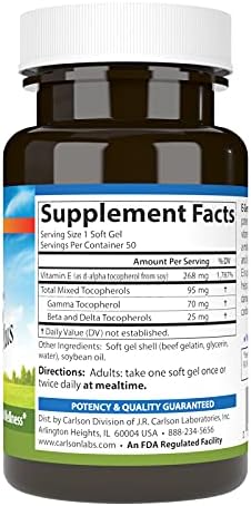 Carlson Labs EGems Plus Natural Vitamin E 400 IU 50 Softgels