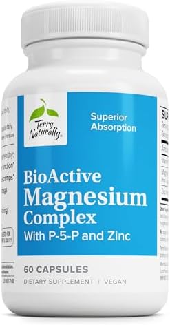 Terry Naturally Bioactive Magnesium Complex Bone & Heart Health Support Supplement With Vitamin B6 Zinc & Magnesium Pyridoxal5Phosphate Vegan Capsule Supplement 120 Capsules