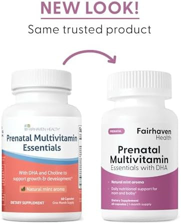 Fairhaven Health Prenatal Multivitamin Essentialsprenatal Vitamins + Dha Choline Myoinositolsupports Healthy Pregnancy & Fetal Brain Developmentmint Essence To Deter Nausea60 Capsules