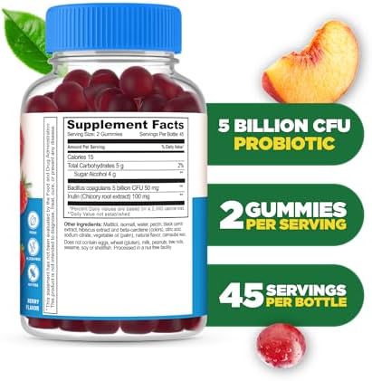 Lifeable Sugar Probiotics With Prebiotics Fiber " Great Tasting Natural Flavor Gummy Supplement " Keto Friendly Chewable " For Gut Health And Immune Support " For Adults Man Women " 90 Gummies