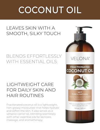 velona MCT Coconut Oil - 16 Fl Oz | 100% Pure and Natural Carrier Oil | Fractionated | Skin, Face, Body, Hair Care | Use Today - Enjoy Results