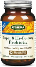 Flora Super 8 Hi Potency Probiotics 30 Count Healthy Yeast Balance & Digestive Health For Men & Women 42 Billion Cfu Raw Gluten Up To 1 Month Supply
