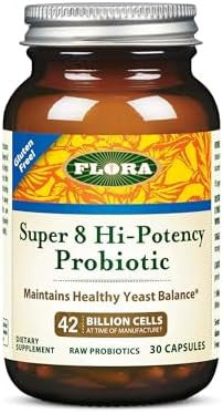 Flora Super 8 Hi Potency Probiotics 30 Count Healthy Yeast Balance & Digestive Health For Men & Women 42 Billion Cfu Raw Gluten Up To 1 Month Supply