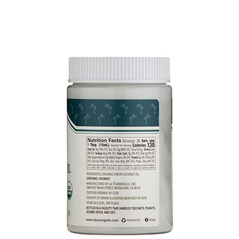 La Tourangelle, Organic Virgin Coconut Oil, Unrefined, For Cooking, Baking, Hair, and Skin Care, Pure Virgin, Expeller Pressed, 14 fl oz