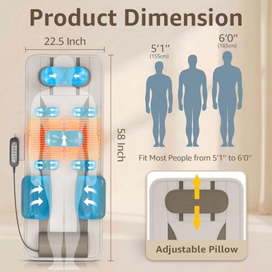 Yening Full Body Massage Mat With Airbags Air Compression Stretching Mat With Heat For Bed Floor Neck Lumbar Traction Pad For Pain Relief Foldable Massage Mattress Topper 5'1"-6'0"