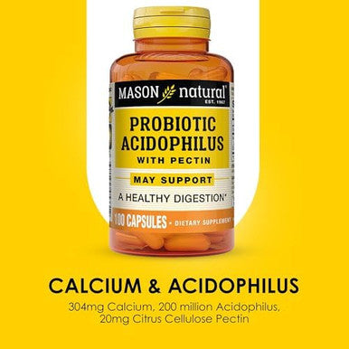 Mason Natural Probiotic Acidophilus 150 Day Supply Supports Regularity And Normal Digestion With Pectin & Calcium 100 Capsules (Pack Of 3)