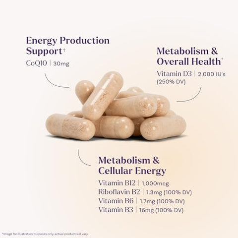 Natrol Ultra Energy 4-In-1 Blend 1000Mcg B12 Vitamin B Complex Vitamin D Coq10 Capsules 30 Ct Vegetarian Caffeine Free Supports Cellular Energy Production