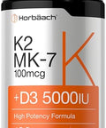 Horbaach Vitamin D3 K2 5000 iu 100mcg MK7 Complex 180 Softgel Capsules NonGMO and Gluten Free Supplement