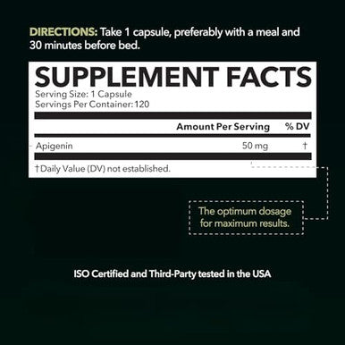 Apigenin Capsules 50Mg 120 Count Vegan Nongmo Sleep & Cognitive Support Supplement Chamomile Flavonoid For Relaxation Prostate Health Melatonin Liposomal Formula For Enhanced Absorption