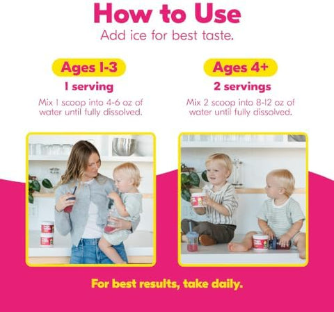 Begin Health Daily Growing Up Magnesium Drink for Kids Real Fruit Magnesium Powder with Electrolytes Prebiotic Fiber Kiwi and Inulin Pink Lemonade Flavor Ages 1+ 56 Servings