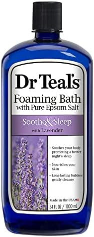 Dr. Teals Pure Epsom Salt Foaming Bath Variety Set (2 Pack 68Oz Total) Soothe & Sleep Lavender & Sleep Bath With Melatonin Essential Oils Relieve Stress Promote Better Sleep