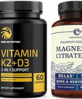 Vitamin D3 K2 5000 Iu (60Ct) & Magnesium Citrate 500 Mg (60Ct) Immune System Strong Bones Calm Relaxation Digestion & Muscle Support Nongmo
